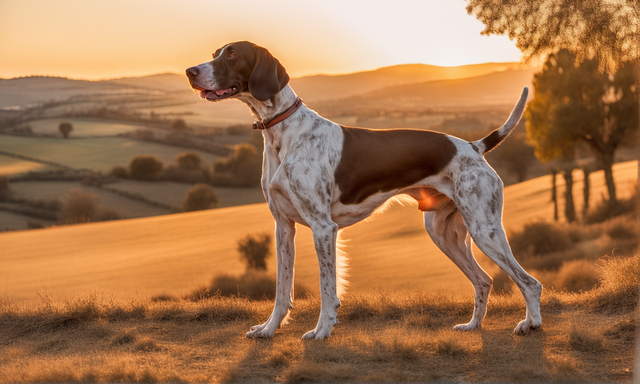 Pointer Español: perro de muestra cazando en el campo